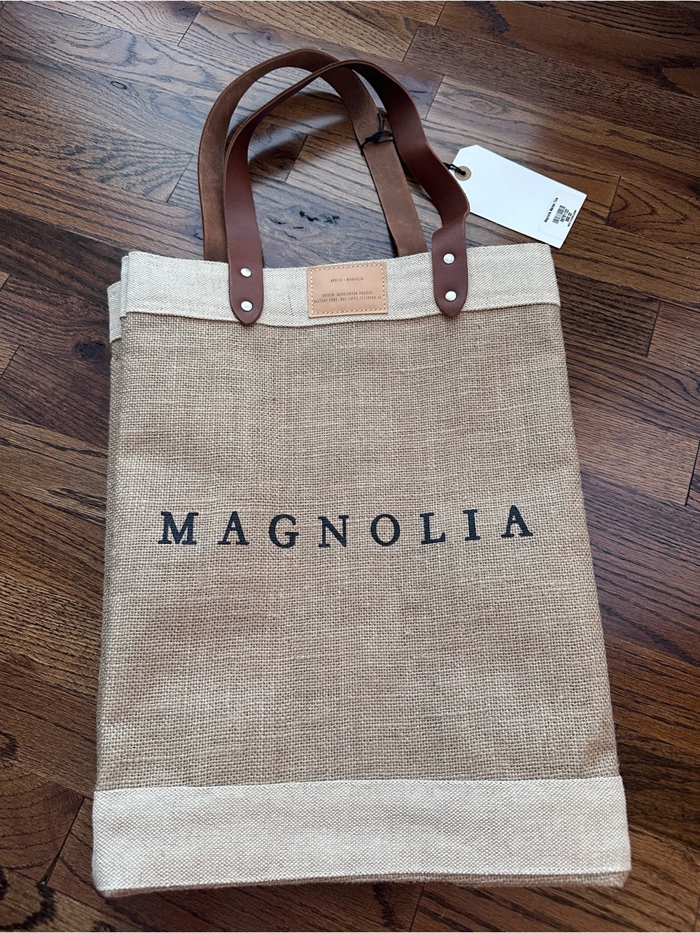 NWT Magnolia Natural Canvas Market Tote with Brown Leather Handles - Picture 3 of 5